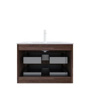 Mobile bagno sospeso NOOR da 76 cm in compensato con lavabo Carrara bianco e 2 cassetti, elegante mobile contenitore - Product Image 4