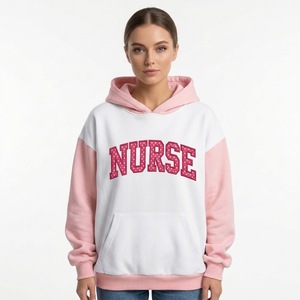 <b>Women</b> <b>Pink</b> Color Block <b>Hoodie</b> Leopard Print Nurse Graphic with Bow Oversized Graphic <b>Hoodie</b> Relaxed Fit Pullover Sweatshirt - Product Image 2