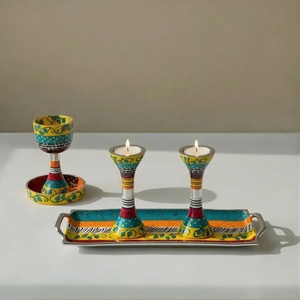 Diva Collections Hand-Painted Luxury Aluminum Judaica Set Premium Shabbat Candlestick Goblet <b>Tray</b> ARTISTIC SHABBAT SET Festive - Product Image 3