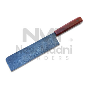 Cuchillo de cocina de acero de Damasco, hoja recta, mango de madera, hecho a mano, cuchillo de chef, grosor de 0.6 mm, cuchillos en venta - Product Image 1