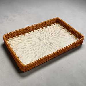 Bandeja Decorativa de Ratán con Mosaico de Perlas de Diseño, Organizador Hecho a Mano con Incrustaciones de Madreperla para Comedor de Lujo y Decoración de Interiores - Product Image 3