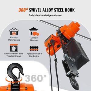 Polipasto Eléctrico Monofásico de 120V, Capacidad de Carga de 2200 Libras, Velocidad de 6.9 Pies/min, Altura de Elevación de 20 Pies, Cadena para Grúa Aérea de 328 Pies - Product Image 1