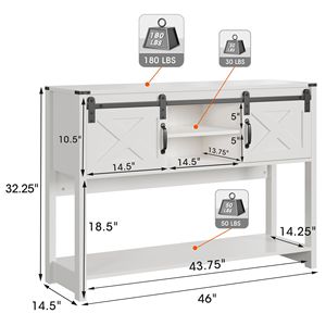 Heynemo Tavolo Consolle Rustico in Legno da 46 Pollici con Porta Scorrevole Stile Fienile, Tavolo da Ingresso/Divano Regolabile Stile Fattoria con Cassetti - Product Image 2