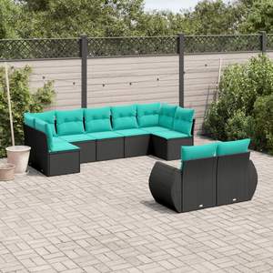 Juego de Sofás de Patio de 9 Piezas con Patas Ajustables de Poliratán Negro, Muebles de Exterior Cómodos y Elegantes - Product Image 1