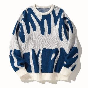 Suéter Jacquard de Cuello Redondo para Hombre, Otoño-Invierno, Diseño Moderno para Adolescentes, Patrón Blanco y Negro, Talla Grande, Tejido Holgado, Fabricación OEM - Product Image 1