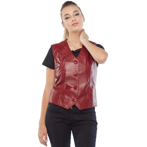 Gilet en cuir de haute qualité pour femme, en cuir de vache véritable, coupe ajustée, veste sans manches pour motardes, en vente - Product Image 1