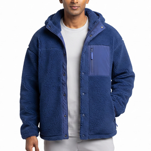 Veste en polaire sherpa pour homme, douce et chaude, vêtement d'extérieur décontracté pour l'hiver, vestes en polaire sherpa pour homme, veste en polaire avec poche poitrine et capuche pour homme - Product Image 3