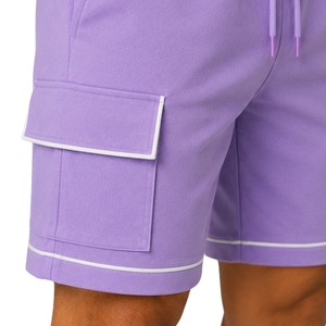 Lavender And Sky Blue Mens <b>T</b> <b>Shirt</b> Shorts Set Crew Neck Short Sleeve Pocket Top Cargo Drawstring Shorts Casual Sportswear Summer - Product Image 3