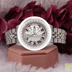 Reloj de Lujo con Diamantes Moissanite, Completamente Cubierto de Piedras, con Brazalete Jubilee Premium y Acabado en Oro Blanco de Diseño - Product Image 1