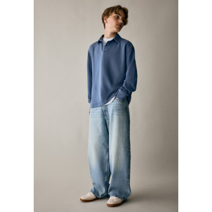 Jean en denim délavé à la pierre taille haute et coupe large pour homme, grande taille, coupe décontractée, en coton - Product Image 6