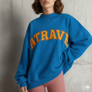 Hot Selling Women's <b>Pink</b> Custom University & <b>Collage</b> Name Embroidered Solid Drop Shoulder Oversized Crewneck Sweatshirts OEM - Product Image 6