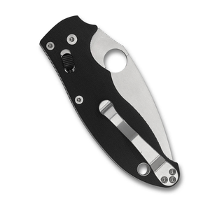 Couteaux pliants professionnels avec manche texturé noir, lame partiellement dentelée argentée, trou rond pour le pouce et clip portable - Product Image 4