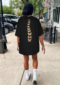 Camiseta Negra Oversize de Manga Corta con Cuello Redondo y Bordado de Mariposa Dorada para Mujer, Ajuste Holgado, Top Casual de Primavera Verano - Product Image 6
