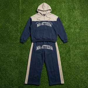 <b>men</b> hoodie set <b>jogger</b> set <b>navy</b> blue beige tracksuit color block tracksuit cotton fleece set zip up hoodie <b>jogger</b> pants oversized - Product Image 6