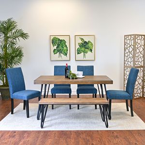 Juego de Comedor Amisos de 6 Piezas, Mesa con 4 Sillas y Banco de Madera, 3 Opciones de Color Disponibles - Product Image 1