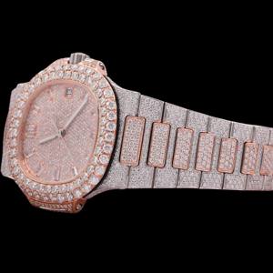 Reloj de hombre de diseño único, bicolor, completamente cubierto de diamantes, caja cuadrada, moissanita original, diamantes redondos, colección premium. - Product Image 2