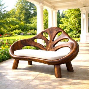 Modern Solid Wood <b>Bench</b> Curved Backrest Eco-Friendly Durable Outdoor Furniture Entryway Living Room Entrance Hall - Product Image 5