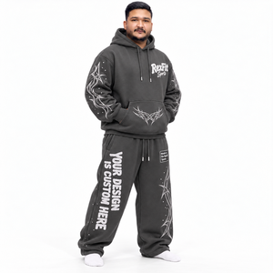 Unisex Custom Fleece Tracksuit Pullover Hooded Sweatshirt rhinestone <b>Embroidery</b> Baggy Sweatpants Relaxed Streetwear Sports <b>Set</b> - Product Image 3