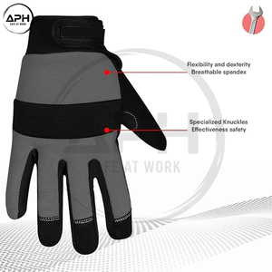 Gants techniques pour tronçonneuse en tissu gris foncé, anti-abrasion, paume synthétique noire, bande élastique au poignet, équipement pour l'élagage des arbres - Product Image 3