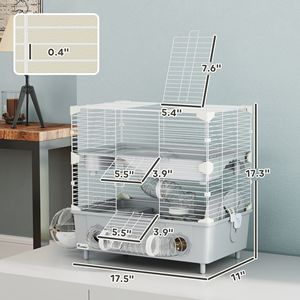 Jaula de 2 niveles para hámsteres enanos con baño de arena, rueda de ejercicio y accesorios de tubos para bebedero para hámsteres grises - Product Image 2