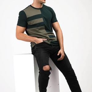 High Quality 100%cotton Men's Color Blocked <b>Geometric</b> Casual T-<b>Shirt</b> Short Sleeve Knitted Summer Top - Product Image 5