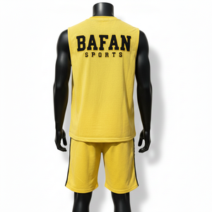 Ensemble de shorts sans manches 100% coton premium pour homme, mélange de coton doux, design jaune et noir, broderie, impression, logo personnalisé - Product Image 2