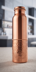 Bouteille d'eau en cuivre pur, moitié martelée, moitié lisse, anti-fuite, pour la pratique de la yoga et de la fitness ayurvédique - Product Image 4