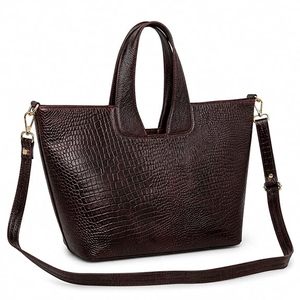 Bolso Tote de Cuero Genuino para Mujer, Estilo Clásico Tejido, Parte Superior Abierta, Correa Extraíble, Duradero, Ligero, Gran Capacidad, Bolso Casual - Product Image 1