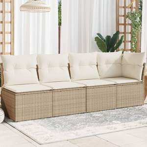 Sofá Modular de Jardín de 4 Plazas en Ratán Sintético PE Beige, Categoría Sofás de Jardín - Product Image 1