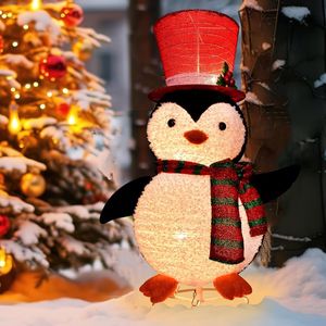 Décorations de Noël d'extérieur lumineuses LED en forme de pingouin de 28 pouces, décorations de jardin gonflables pré-éclairées avec chapeau haut de forme pour les fêtes - Product Image 2