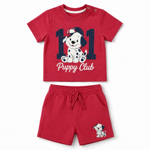 ชุดเสื้อยืดและกางเกงขาสั้นผ้าฝ้ายสีสันตามสั่ง Puppy Club 101 คอกลม ชุดลำลองสำหรับเด็กช่วงฤดูร้อน - Product Image 1