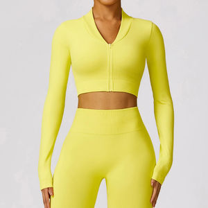 Women's <b>Cropped</b> Stand Collar Yoga Jacket Slim Fit Workout <b>Zip</b> <b>Up</b> with Windproof Panels Breathable Running Cover for Outdoor - Product Image 3