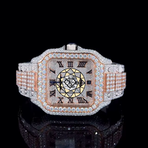 Montre analogique à quartz rectangulaire de luxe sertie de diamants, cadran à chiffres romains, cristal saphir, unisexe, 39 mm - Product Image 1