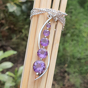 925 Sterling Silver Bạc Gốc Tím Thạch Anh Tím Vòng Cổ Với 5 Đá Mặt Dây Chuyền Chuỗi Hộp Độc Đáo Hợp Thời Trang Phụ Kiện Đám Cưới Bán Buôn - Product Image 6