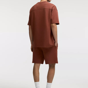 Men's Plus Size Solid Color Cotton V-neck T-Shirt <b>Set</b> Casual Summer <b>Knitted</b> Short Sleeve Tops and Shorts for Everyday Wear - Product Image 2