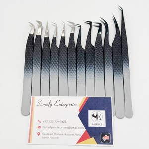 Pince à épiler Somofy Enterprises double teinte pour extensions de cils, avec grip diamanté solide en acier inoxydable et pointe lisse - Product Image 3