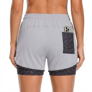 Shorts Deportivos 2 en 1 para Mujer con Bolsillo para Teléfono, Cintura con Cordón Ajustable, Absorbentes de Sudor y Ajuste Delgado, Impresión por Sublimación Personalizada - Product Image 2