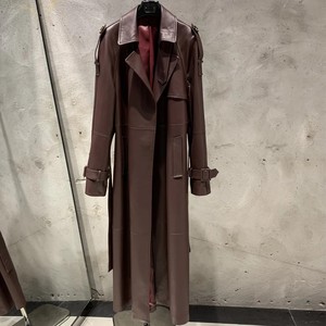 Trendy Fashion Women Cowhide Long Coats <b>Sheepskin</b> Leather <b>Jackets</b> For Women's Wholesale Women Genuine Leather Long Coat - Product Image 6