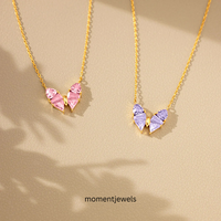 Collier pendentif papillon plaqué or 18 carats avec zircon rose, chaîne à maillons, bijoux tendance pour femmes, fête, mariage