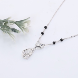 Collar con Colgante de Diamante de Laboratorio Certificado de Lujo, Corte Pera, Dos Piedras en Forma de Corazón, Oro Blanco, Cuentas Negras, Mangalsutra, Regalo de Aniversario para Mujer - Product Image 3
