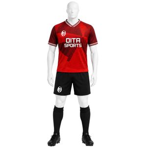 <b>Red</b> Black Soccer Jersey Set for Men Jersey and Shorts Athletic Team Uniform Lightweight Sportswear Breathable Training Match Gam - Product Image 1