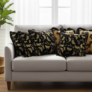 Juego de 6 Almohadas SOGA de 45 cm, Color Mostaza Dorado, con Volantes Florales de Terciopelo y 4 Fundas Decorativas con Mariposas Vintage - Product Image 3