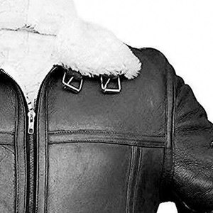 Custom 2026 Eco-Friendly Garment Dyed Real Sheepskin <b>Leather</b> <b>Bomber</b> Jacket Black Grain Type Winter Wear White Real Fur for <b>Men</b> - Product Image 2