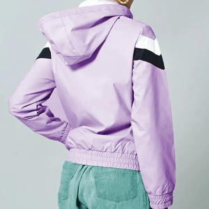 Purple Unisex Hooded <b>Racer</b> <b>Jacket</b> Zipper Closure Sporty Color Blocking Windproof Regular Fit Spring Season Polyester Shell - Product Image 2