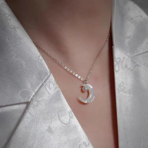 Pure Silver S925 Adjustable <b>Necklace</b> with Natural Freshwater Flawless Pearl White Butterfly Shell <b>Moon</b> Cold Wind <b>Necklace</b> - Product Image 2