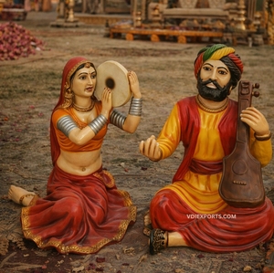 Rajasthani Folk Musician Sculpture Set Handmade Carved Molded Traditional Wedding Decor Statue for Cultural Theme Events - Product Image 3