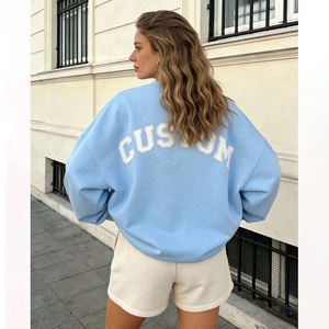 Women's Light Blue Oversized Custom Graphic Sweatshirt <b>Drop</b> Shoulder Long Sleeve Casual Fleece Pullover Loose Fit Soft Cozy - Product Image 5