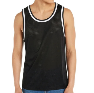 Camiseta sin mangas de malla elástica 100% algodón blanca para hombre, cuello redondo, transpirable, de punto, con diseño hueco de puntos, estilo casual - Product Image 2