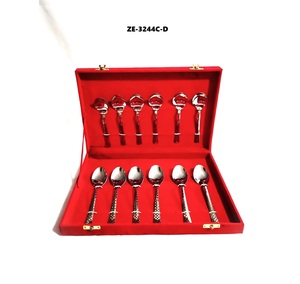 Wholesale 12 Piece Stainless Steel <b>Dessert</b> Spoon <b>Fork</b> Set Mirror Polished Cutlery in Red Gift Box for Wedding - Product Image 1