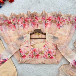 Conjunto de Vestido VASTRA COTTAGE de Organza y Seda Taby con Estampado Digital, Pantalón y Dupatta, Estilo Anarkali, para Fiestas - Product Image 6